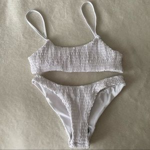 Zaful Smocked Bikini Top And Bottoms - White